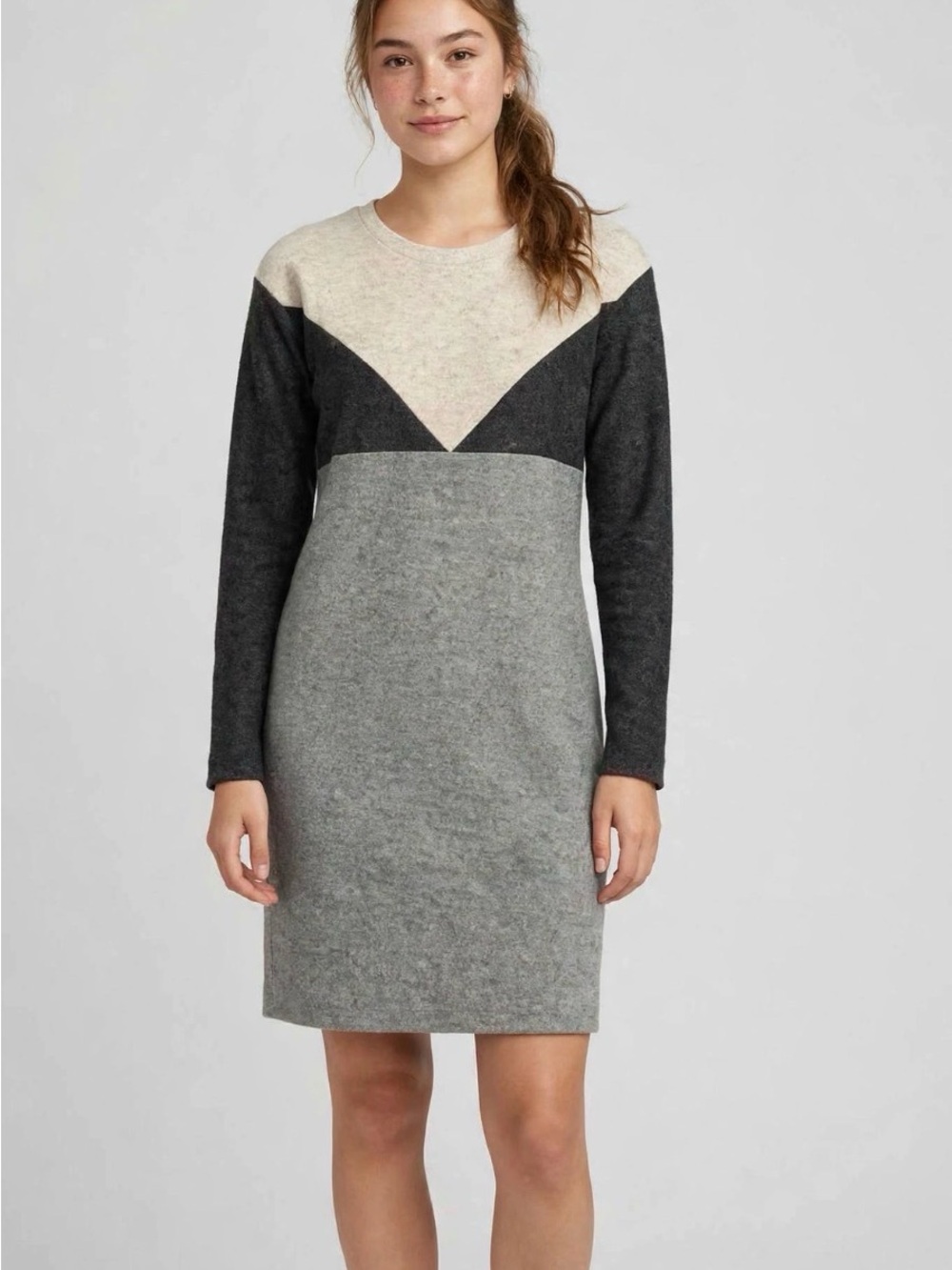 Madewell Colorblock Knit Dress in Charcoal, Light Gray and Cream- Womens XS